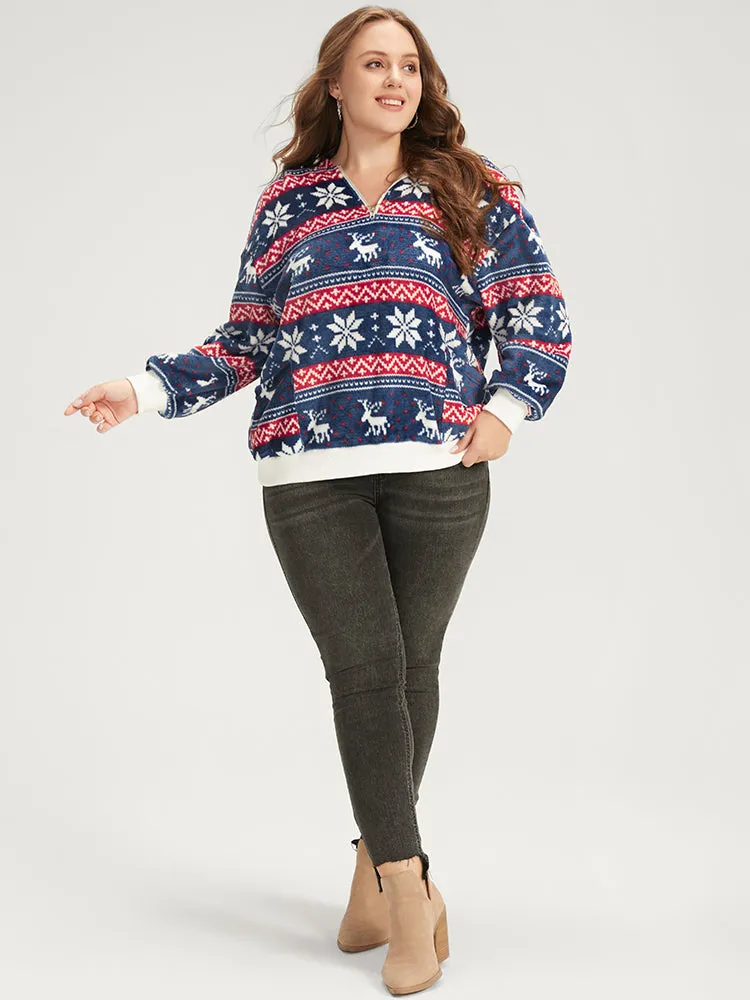 Snowflake & Elk Print Zipper Pocket Sweatshirt sold by Bloomchic product image thumbnail 4