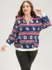 Snowflake & Elk Print Zipper Pocket Sweatshirt sold by Bloomchic
