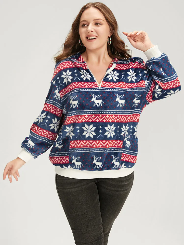 Snowflake & Elk Print Zipper Pocket Sweatshirt sold by Bloomchic product image thumbnail 5