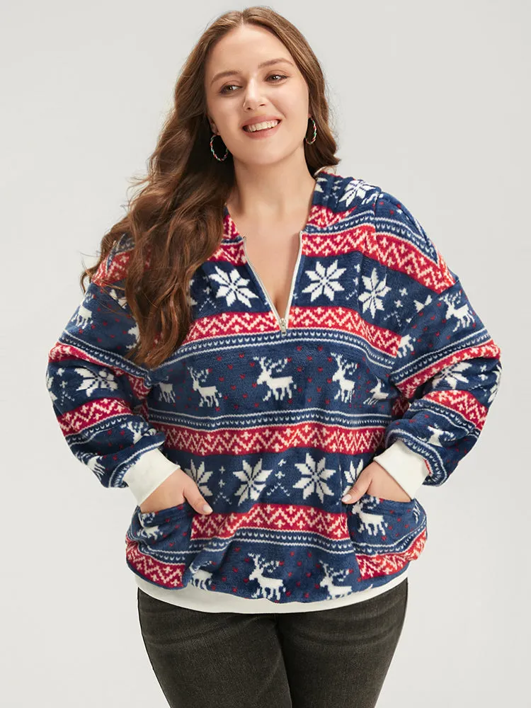 Snowflake & Elk Print Zipper Pocket Sweatshirt sold by Bloomchic product image thumbnail 2