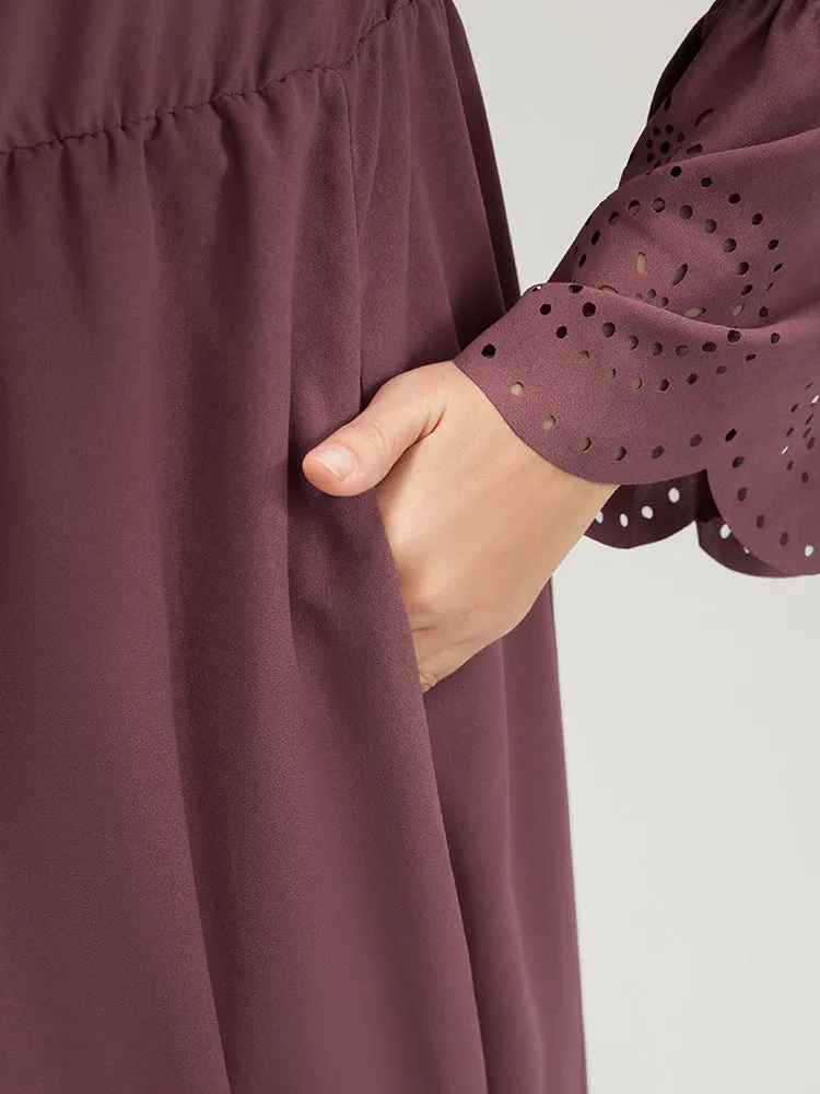 Solid Bell Sleeve Button Detail Laser Cut Dress sold by Bloomchic product image thumbnail 5