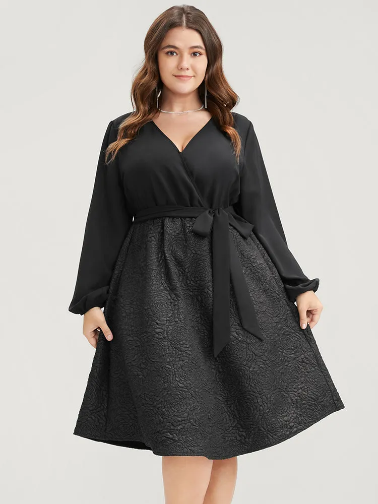 Solid Patchwork Wrap Pocket Belted Rose Textured Dress sold by Bloomchic product image thumbnail 3