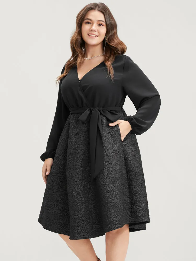 Solid Patchwork Wrap Pocket Belted Rose Textured Dress sold by Bloomchic product image thumbnail 4