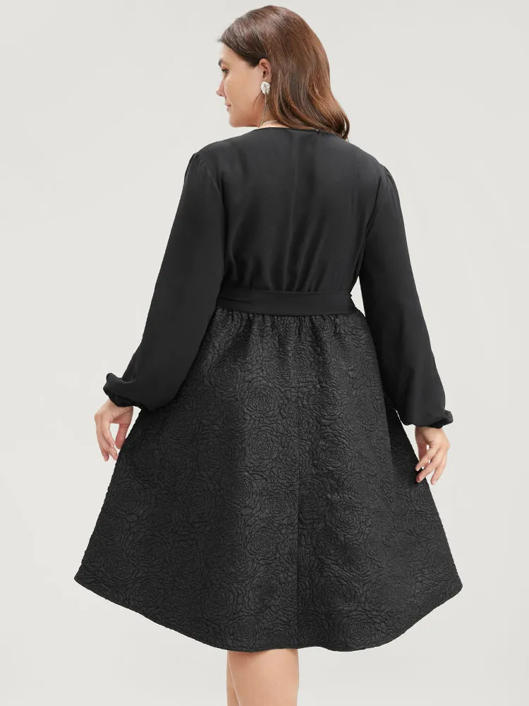 Solid Patchwork Wrap Pocket Belted Rose Textured Dress sold by Bloomchic product image thumbnail 5