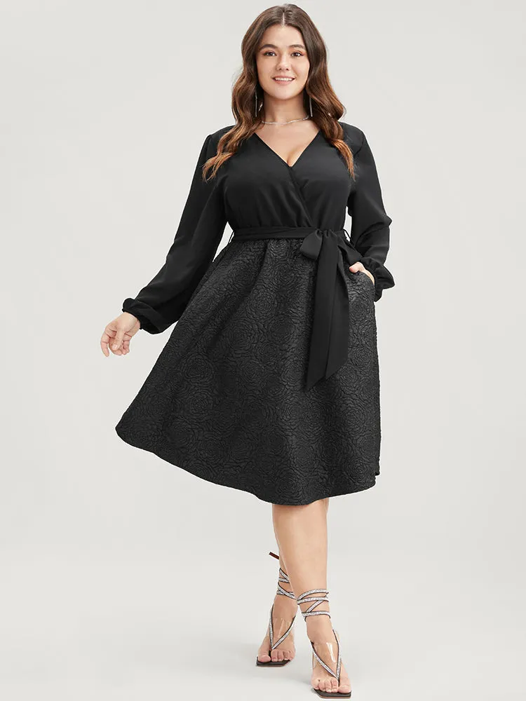 Solid Patchwork Wrap Pocket Belted Rose Textured Dress sold by Bloomchic product image thumbnail 2