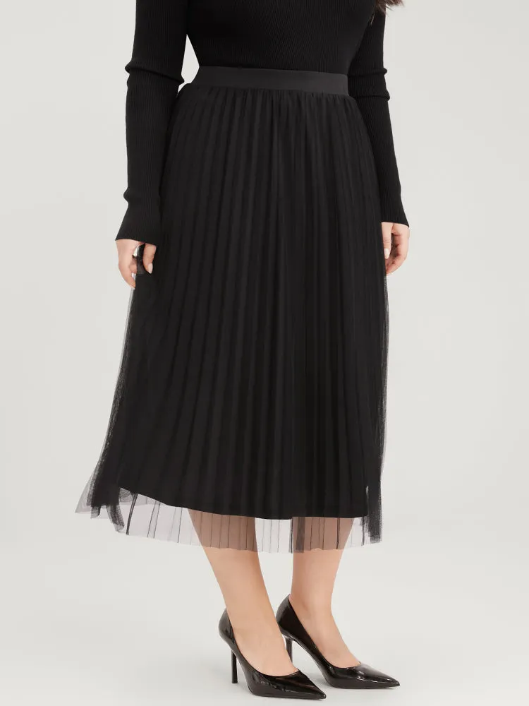 Solid Mesh Elastic Waist Pleated Skirt sold by Bloomchic product image thumbnail 5