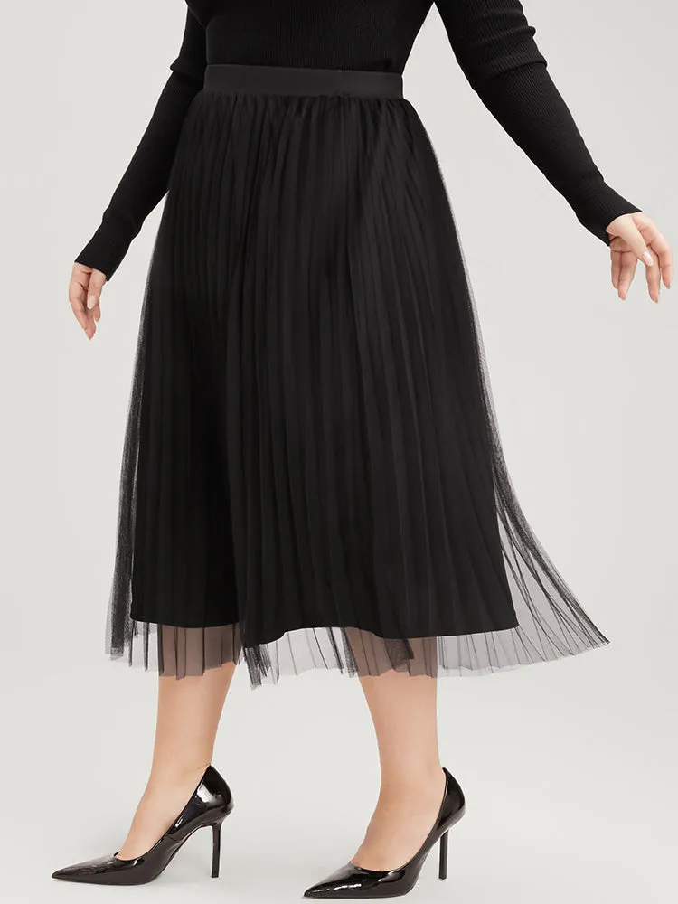 Solid Mesh Elastic Waist Pleated Skirt sold by Bloomchic product image thumbnail 2