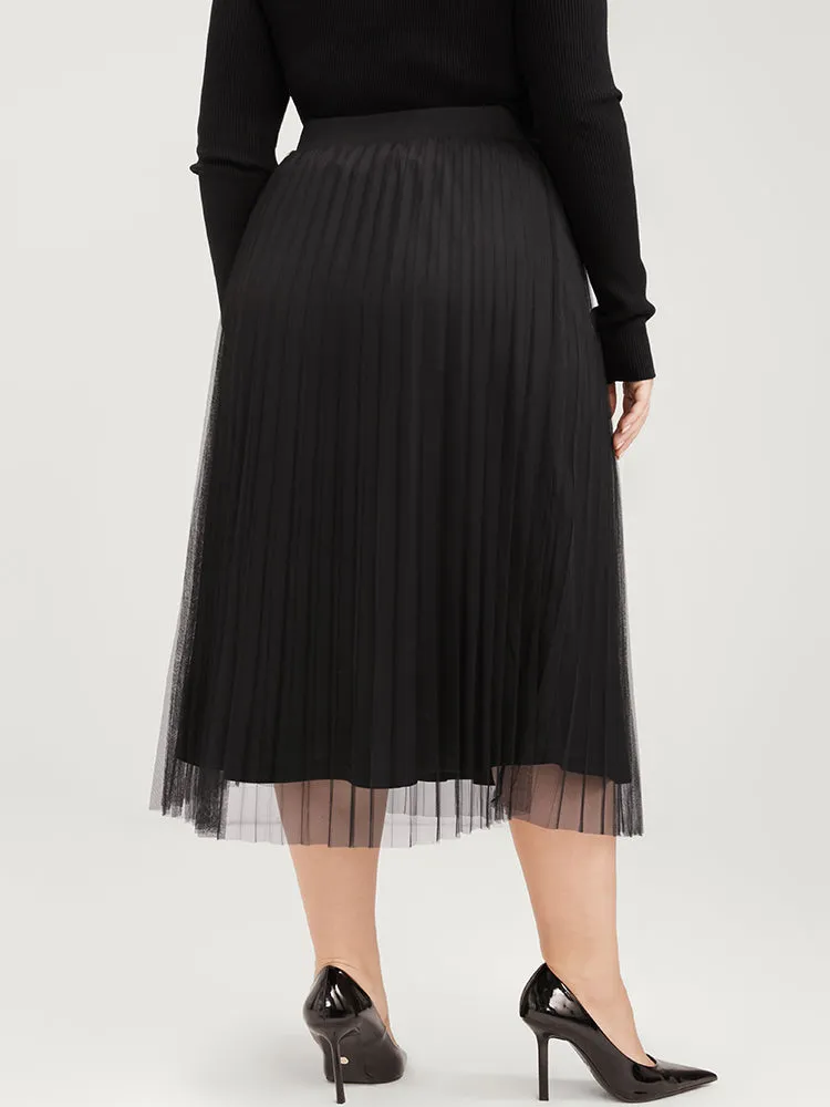 Solid Mesh Elastic Waist Pleated Skirt sold by Bloomchic product image thumbnail 4