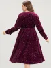 Star Print Pocket Velvet Surplice Neck Midi Dress sold by Bloomchic