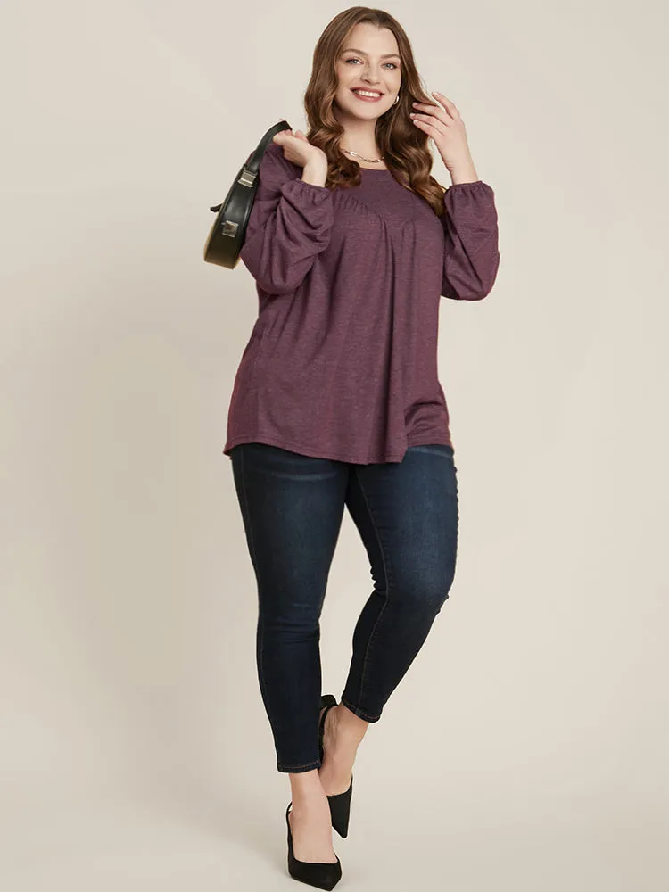 Solid Round Neck Gathered Lantern Sleeve Blouse sold by Bloomchic product image thumbnail 4