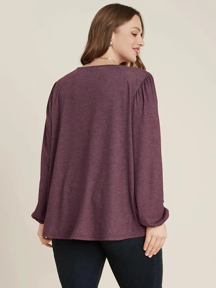 Solid Round Neck Gathered Lantern Sleeve Blouse sold by Bloomchic product image thumbnail 5