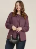 Solid Round Neck Gathered Lantern Sleeve Blouse sold by Bloomchic