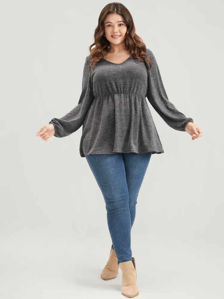 Solid V Neck Ruffle Lantern Sleeve Long Tee sold by Bloomchic product image thumbnail 5