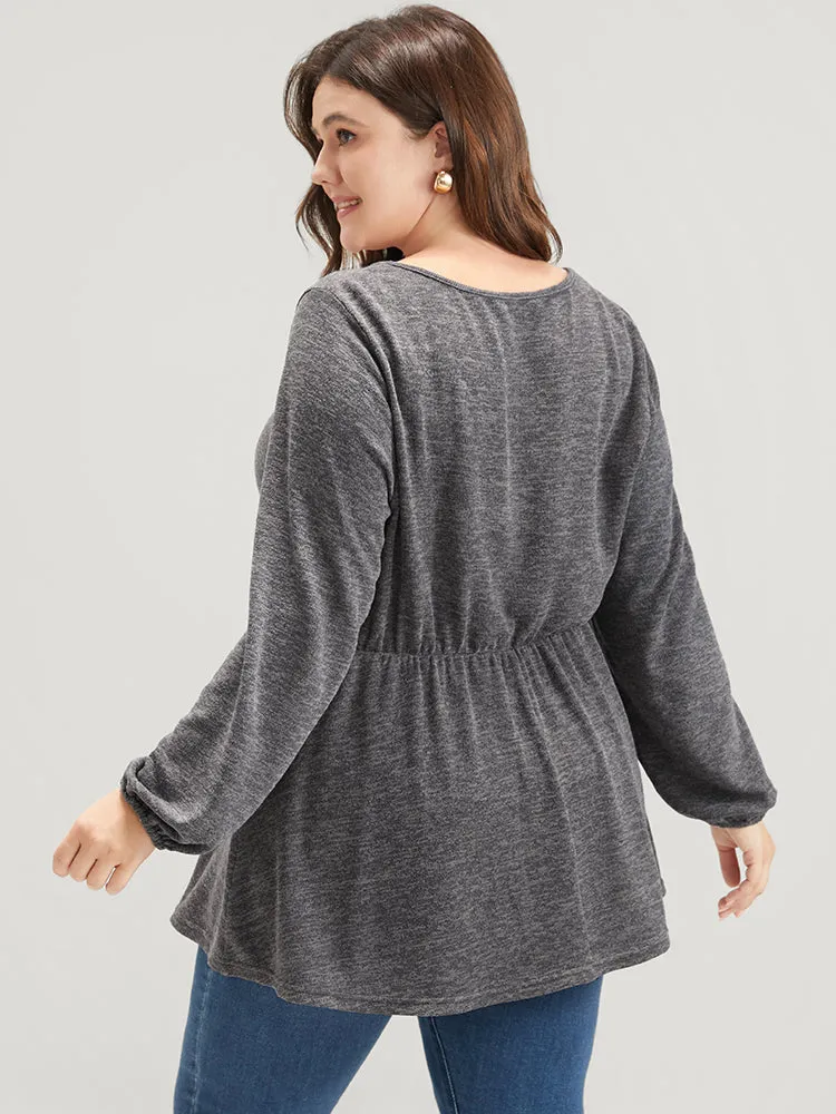 Solid V Neck Ruffle Lantern Sleeve Long Tee sold by Bloomchic product image thumbnail 4