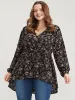 Floral Wrap Lantern Sleeve High Low Hem Blouse Without Hat sold by Bloomchic