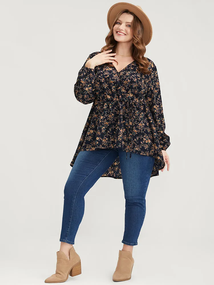Floral Wrap Lantern Sleeve High Low Hem Blouse Without Hat sold by Bloomchic product image thumbnail 3