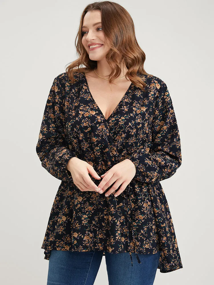 Floral Wrap Lantern Sleeve High Low Hem Blouse Without Hat sold by Bloomchic product image thumbnail 4