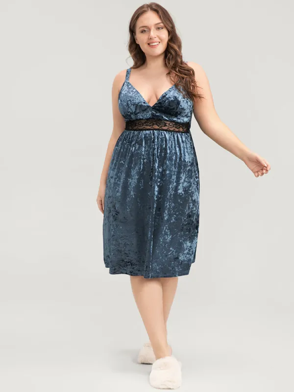 Solid Lace Insert Velvet Cami Night Dress sold by Bloomchic