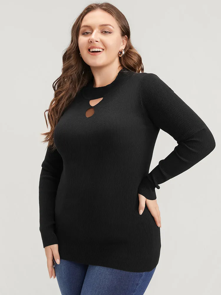 Solid Super Soft Rib Knit Cut Out Mock Neck Knit Top sold by Bloomchic product image thumbnail 4