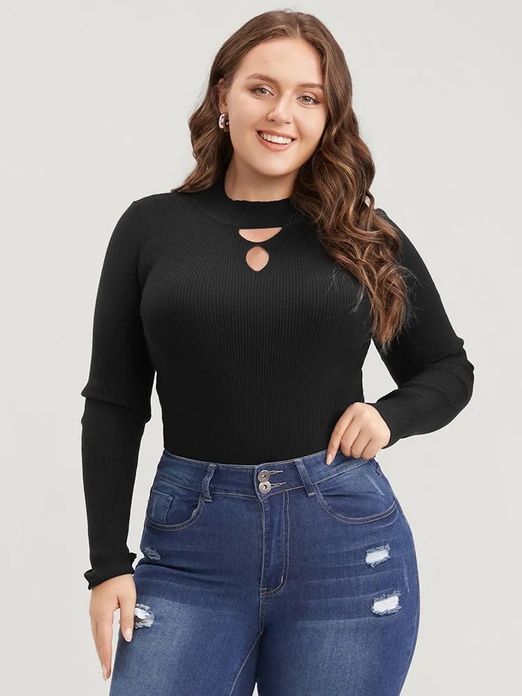 Solid Super Soft Rib Knit Cut Out Mock Neck Knit Top sold by Bloomchic