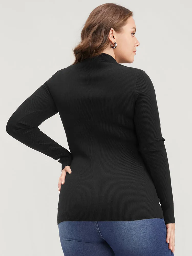 Solid Super Soft Rib Knit Cut Out Mock Neck Knit Top sold by Bloomchic product image thumbnail 5