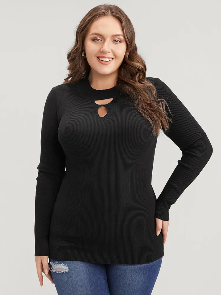 Solid Super Soft Rib Knit Cut Out Mock Neck Knit Top sold by Bloomchic product image thumbnail 2