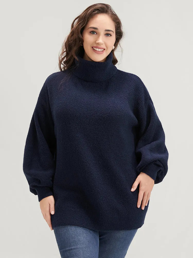 Solid Rib Knit Lantern Sleeve Funnel Neck Sweater sold by Bloomchic product image thumbnail 3