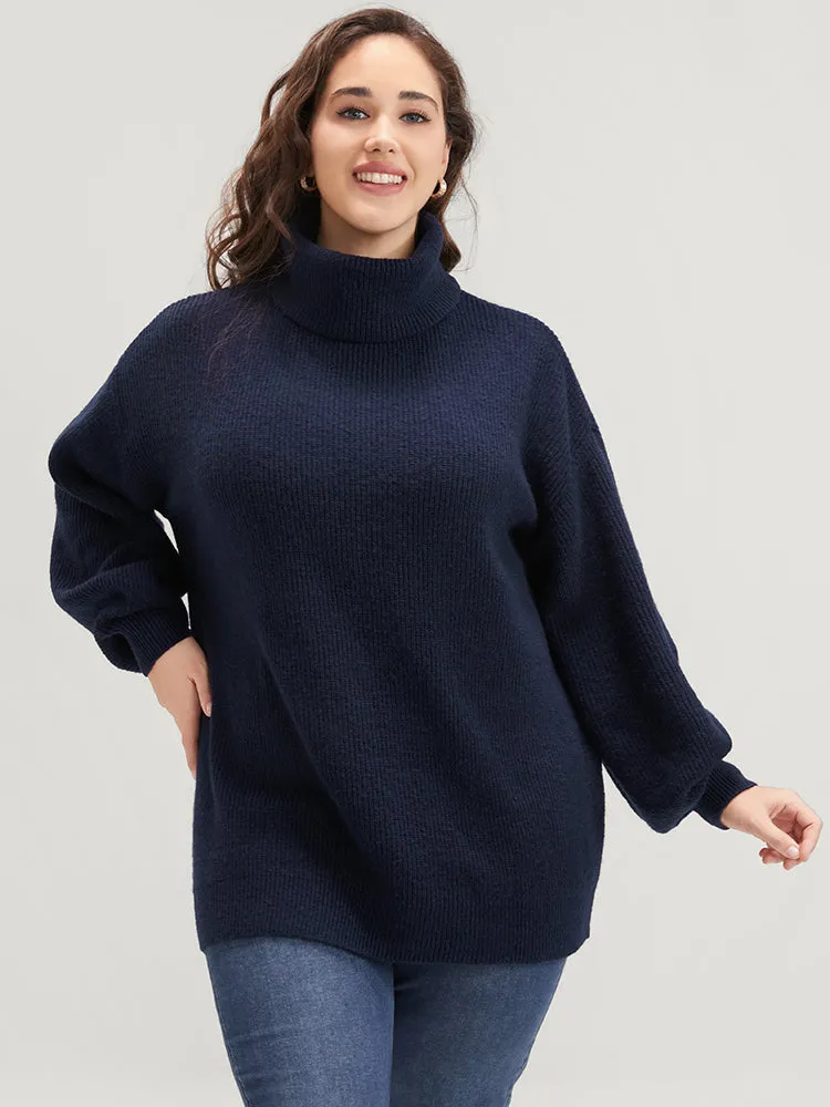 Solid Rib Knit Lantern Sleeve Funnel Neck Sweater sold by Bloomchic product image thumbnail 2