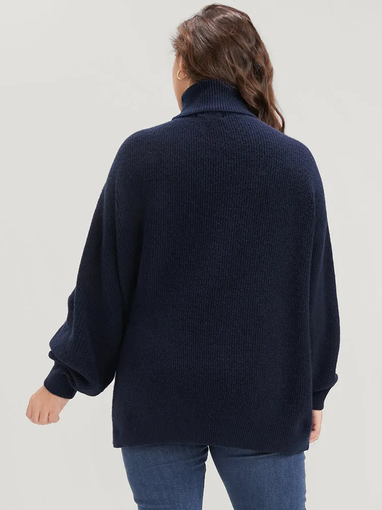 Solid Rib Knit Lantern Sleeve Funnel Neck Sweater sold by Bloomchic product image thumbnail 5