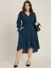 Solid Knotted Sleeve Pocket Wrap Ruffle Asymmetrical Hem Dress sold by Bloomchic