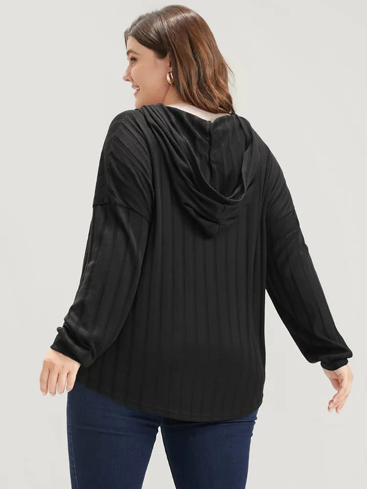 Solid Button Rib Knit Arc Hem Hooded Sweatshirt sold by Bloomchic product image thumbnail 5