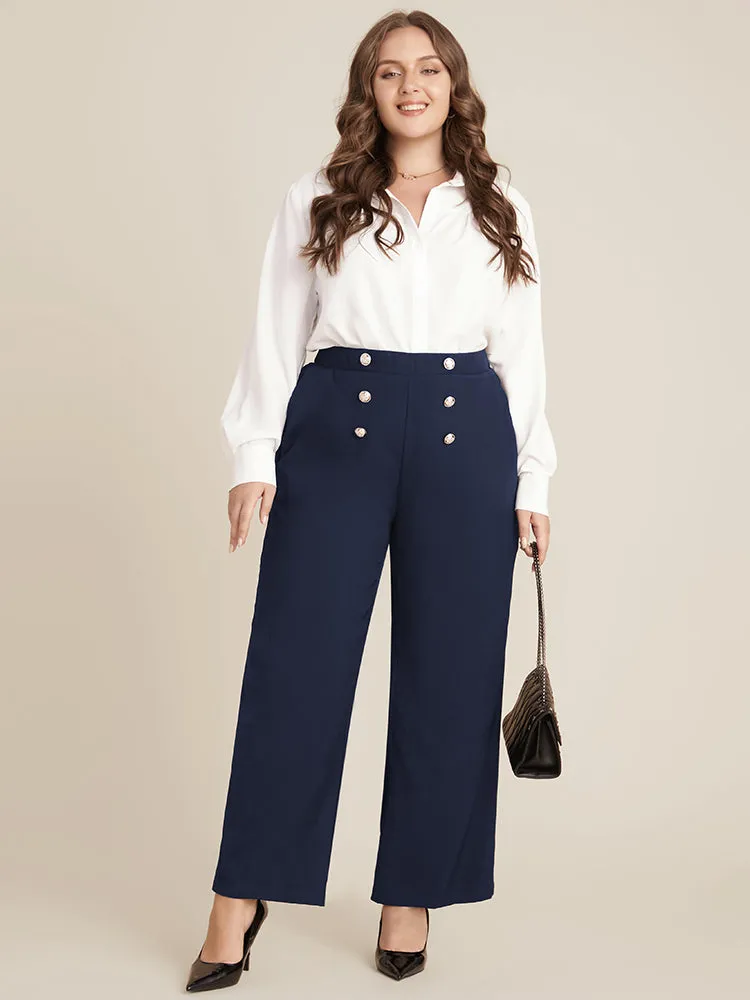 Solid Elastic Waist Pocket Button Detail Pants sold by Bloomchic product image thumbnail 3