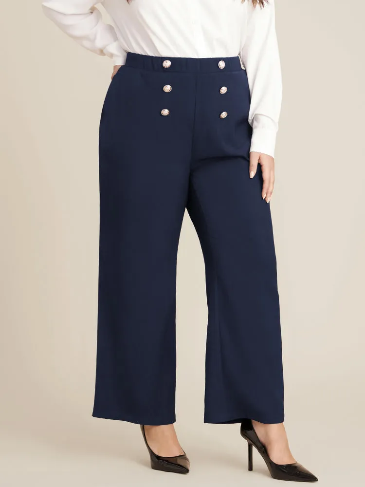Solid Elastic Waist Pocket Button Detail Pants sold by Bloomchic product image thumbnail 2
