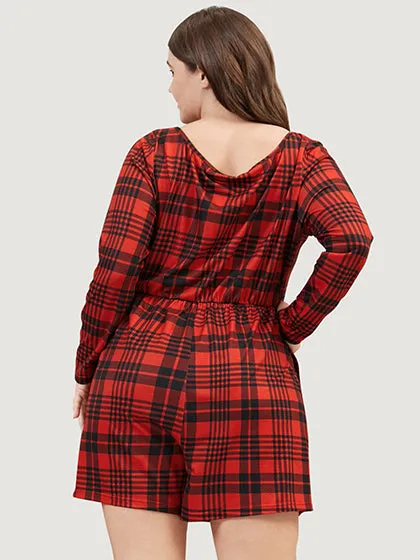 Plaid Round Neck Pocket Elastic Waist Sleep Romper sold by Bloomchic product image thumbnail 4
