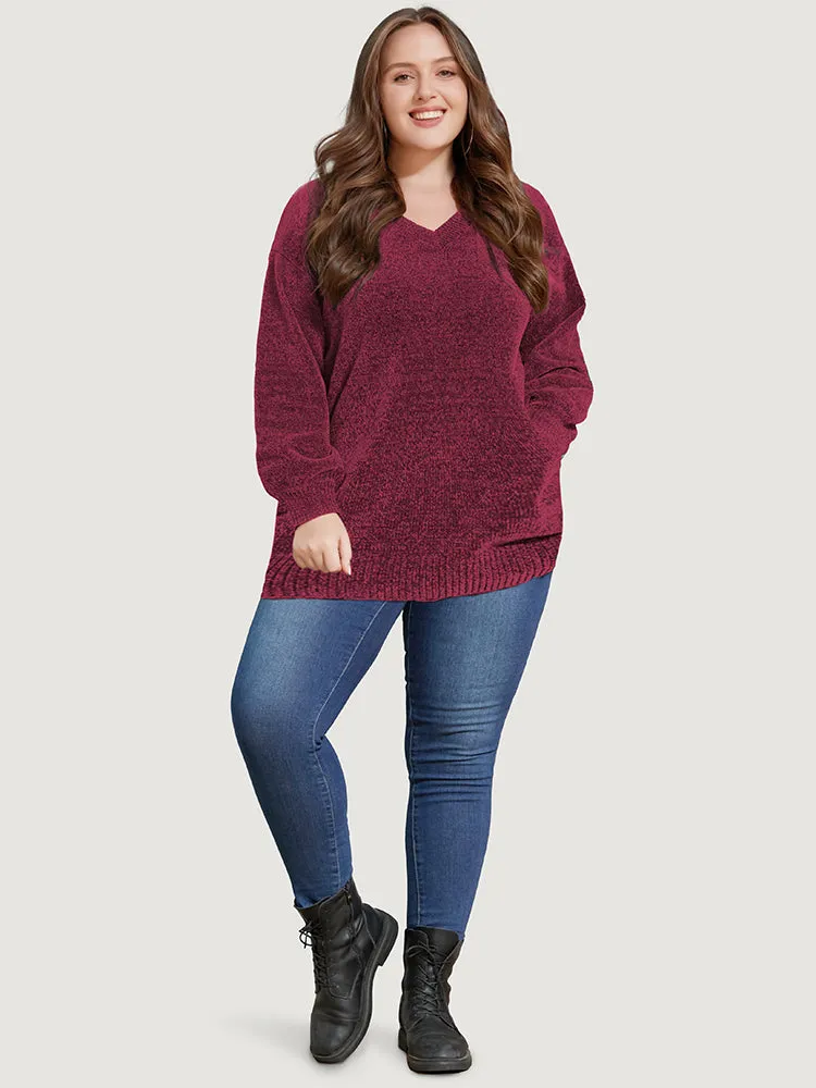 Solid Chenille Knit Lantern Sleeve V Neck Knit Top sold by Bloomchic product image thumbnail 3