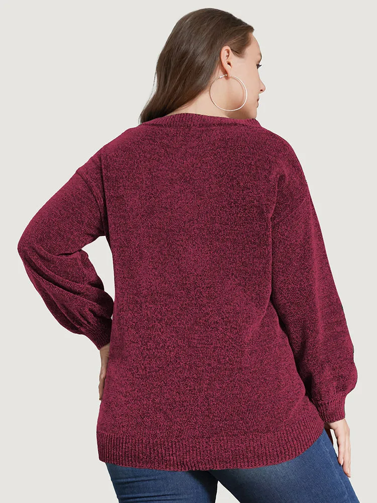 Solid Chenille Knit Lantern Sleeve V Neck Knit Top sold by Bloomchic product image thumbnail 4