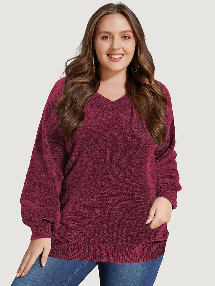 Solid Chenille Knit Lantern Sleeve V Neck Knit Top sold by Bloomchic product image thumbnail 2