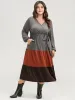 Colorblock Contrast Pocket Wrap Belted Ruffle Tiered Dress sold by Bloomchic