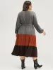 Colorblock Contrast Pocket Wrap Belted Ruffle Tiered Dress sold by Bloomchic
