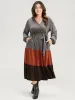 Colorblock Contrast Pocket Wrap Belted Ruffle Tiered Dress sold by Bloomchic