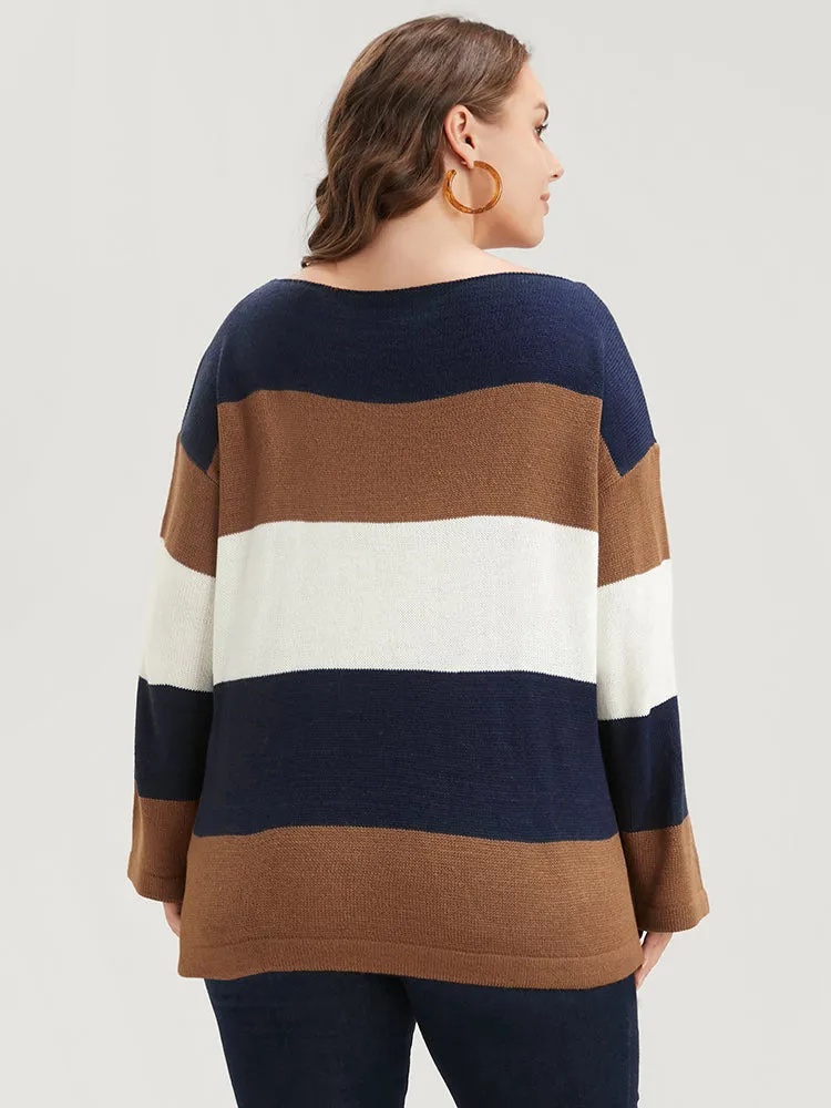 Colorblock Contrast Pointelle Knit Eyelet Split Hem Knit Top sold by Bloomchic product image thumbnail 5