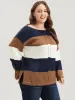 Colorblock Contrast Pointelle Knit Eyelet Split Hem Knit Top sold by Bloomchic