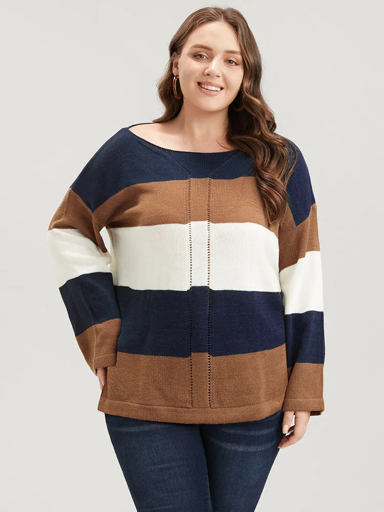 Colorblock Contrast Pointelle Knit Eyelet Split Hem Knit Top sold by Bloomchic product image thumbnail 4