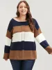 Colorblock Contrast Pointelle Knit Eyelet Split Hem Knit Top sold by Bloomchic
