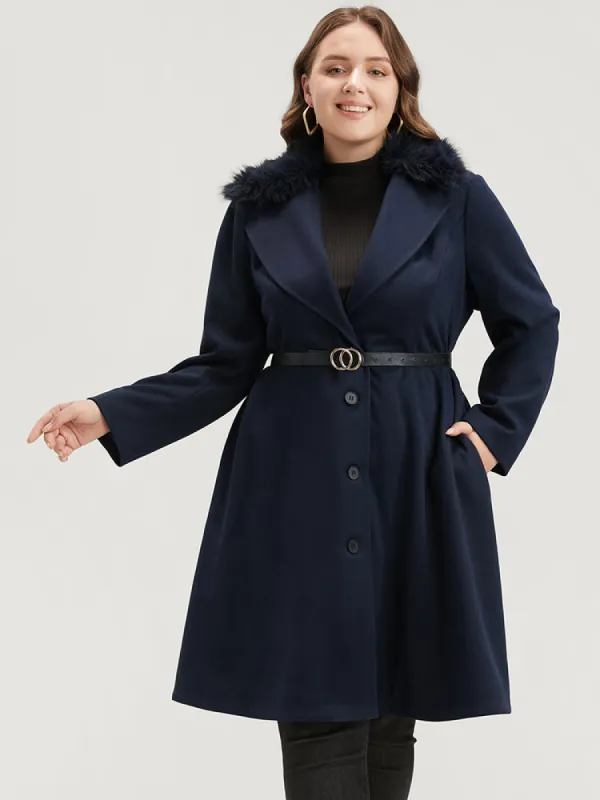 Solid Pocket Single Breasted Fuzzy Trim Coat Without Belt sold by Bloomchic