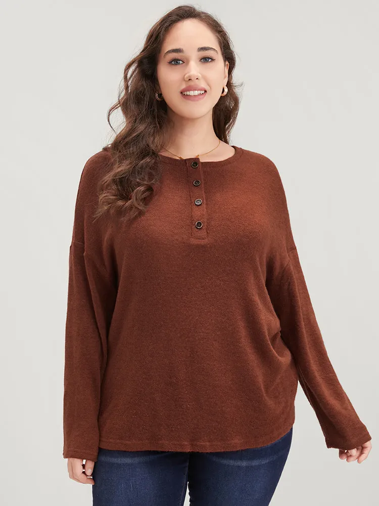 Solid Button Up Round Neck Sweatshirt sold by Bloomchic