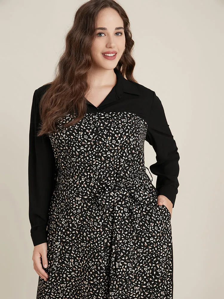 Leopard Patchwork Pocket Button Up Belted Split Dress sold by Bloomchic product image thumbnail 4