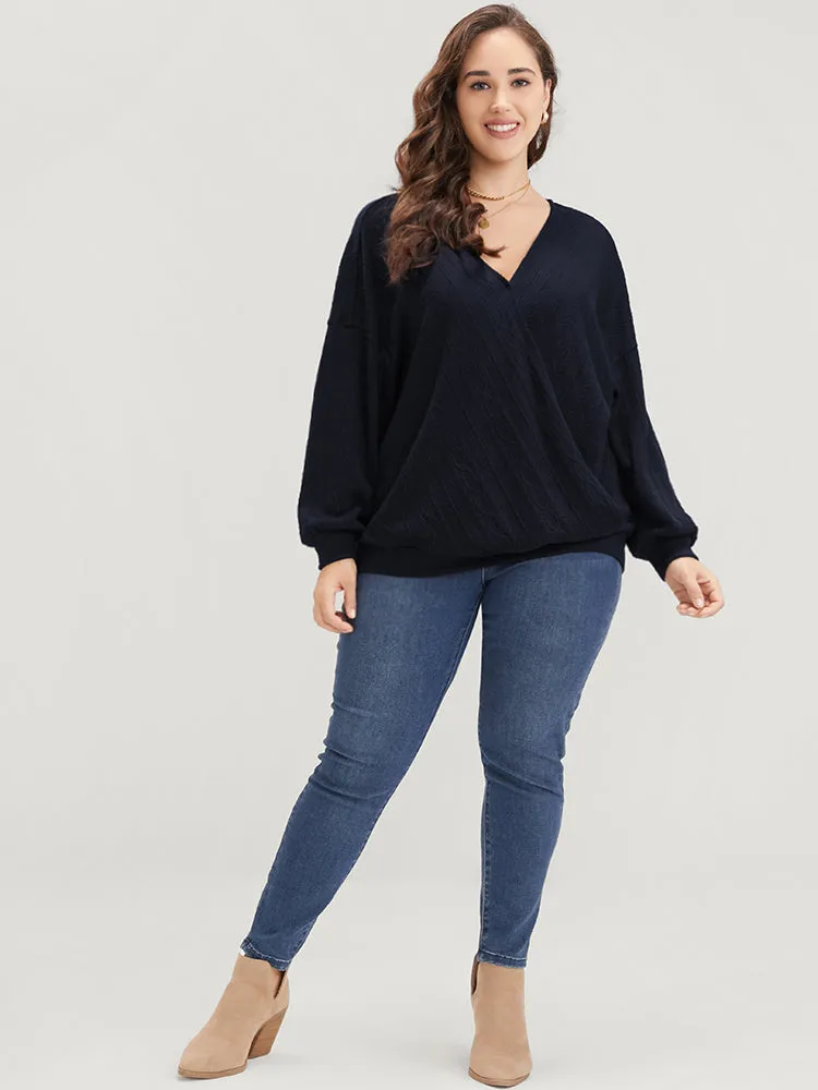 Solid Cable Knit Surplice Neck Drop Shoulder Sweatshirt sold by Bloomchic product image thumbnail 3