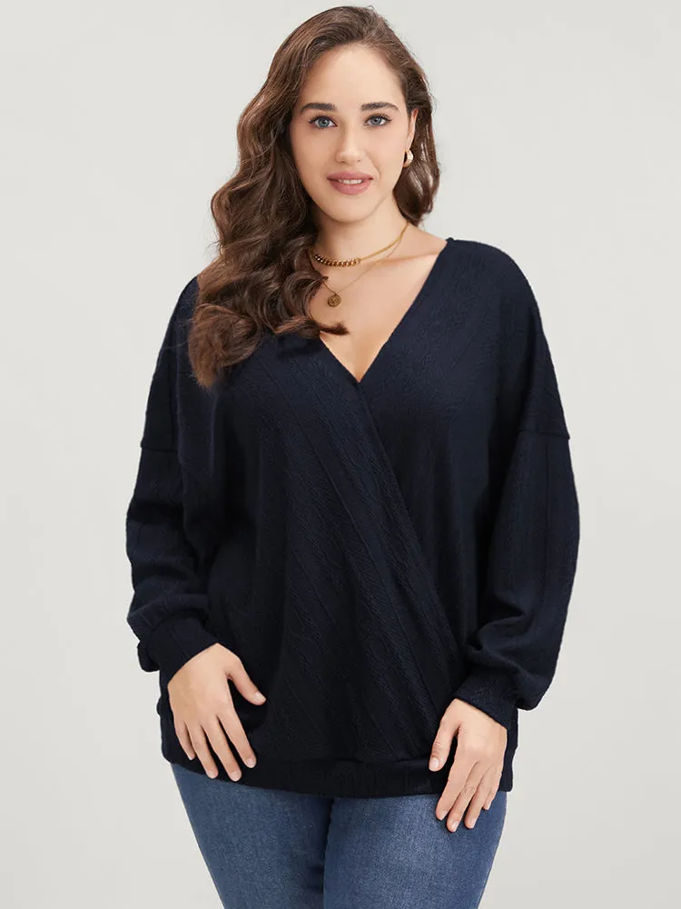 Solid Cable Knit Surplice Neck Drop Shoulder Sweatshirt sold by Bloomchic product image thumbnail 4