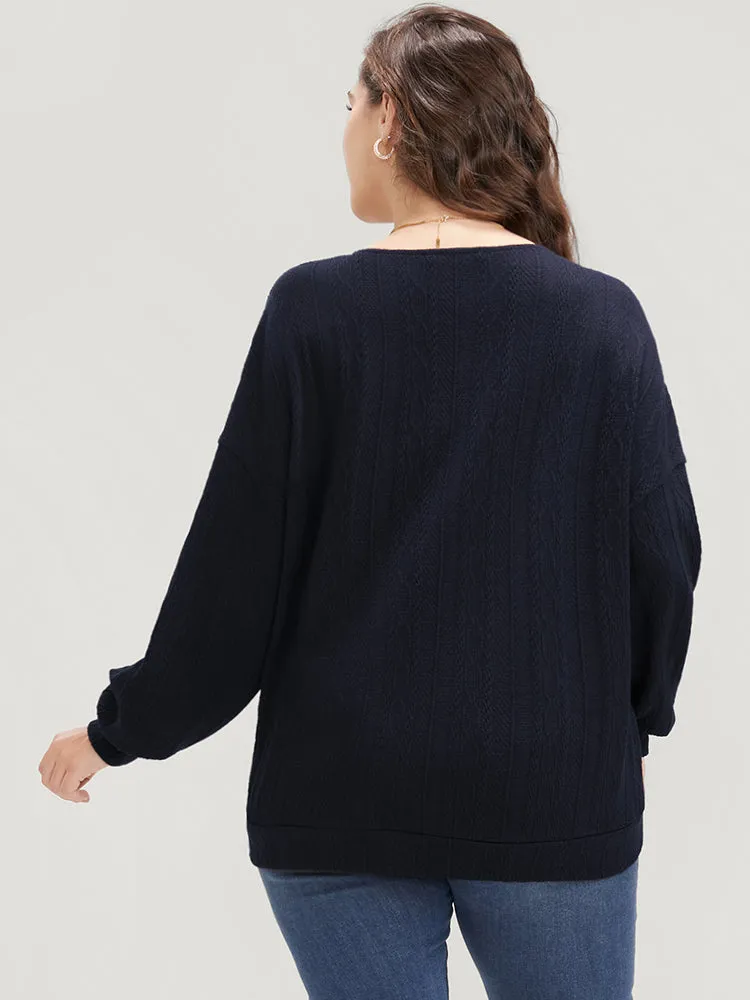 Solid Cable Knit Surplice Neck Drop Shoulder Sweatshirt sold by Bloomchic product image thumbnail 2